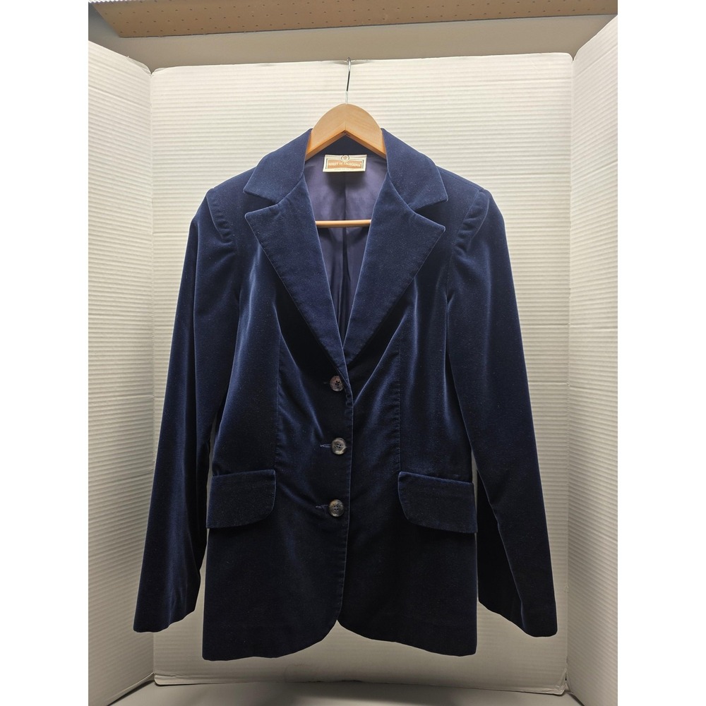 Vintage Koret Of California‎ Blazer Womens 8 Blue Velvet Union Made USA 80s